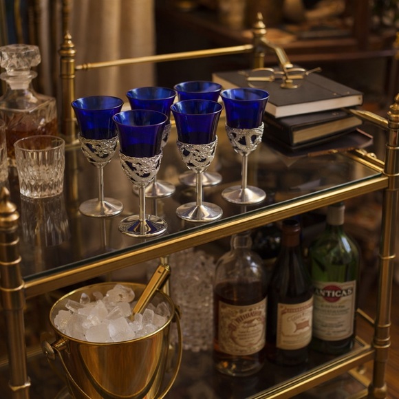 Vintage Nikko Japan Cobalt Blue Cordial / Saki Glasses Set of 6 Dragon Base - Picture 5 of 5